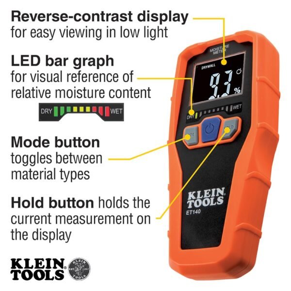 Klein Tools ET140 Moisture Meter Review for Accurate Drywall, Wood, and Masonry Testing