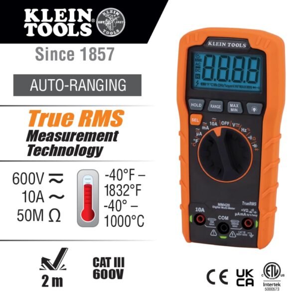 Klein Tools MM420 Digital Multimeter review versatile TRMS multimeter for voltage and current testing