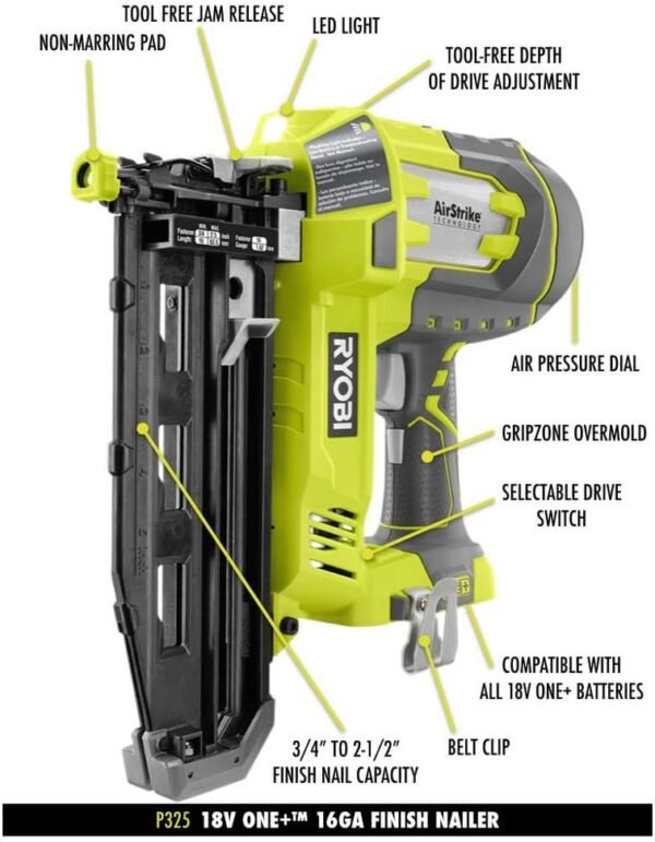 61XmDm2eSnL._AC_SL1000_ Ryobi P325 Finish Nailer Review Powerful 18V Cordless Tool for DIY Projects