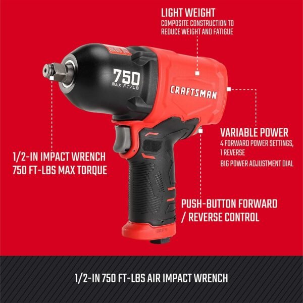 Comprehensive review of the Craftsman CMXPTSG1003NB air impact wrench's 750 ft-lbs power