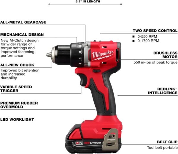 71LI5RuuW3L._AC_SL1500_ Milwaukee M18 Compact Brushless 2-Tool Combo Kit Review Best Drill Impact Set