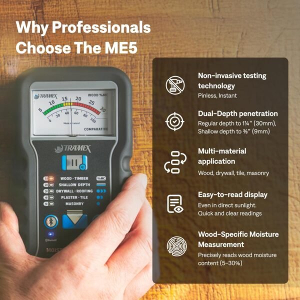 Comprehensive review of Tramex ME5 moisture meter for wood and drywall testing