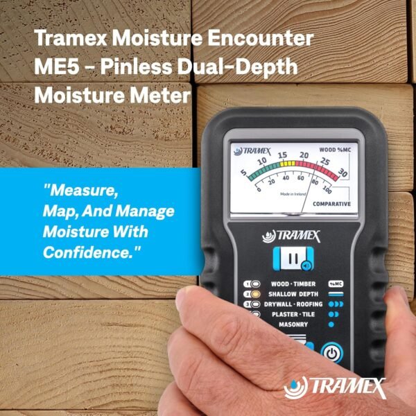 Comprehensive review of Tramex ME5 moisture meter for wood and drywall testing