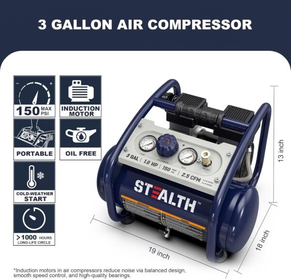 Stealth Air Compressor 3 Gallon Review Quiet, Portable, and Oil-Free Performance