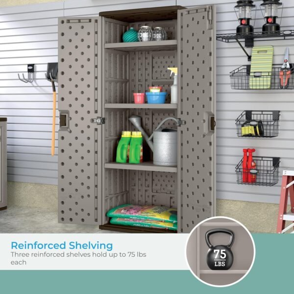 Suncast Tall Storage Cabinet review durable platinum resin garage organization solution