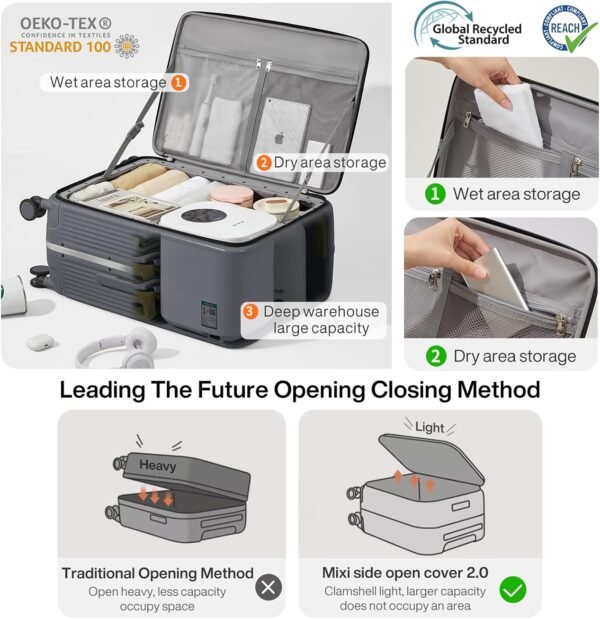 Mixi Carry On Luggage Review with Charger and Spinner Wheels Rock Gray