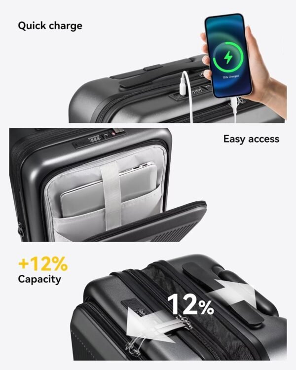 81OBVt-pipL._AC_SL1500_ LUGGEX Carry-On Luggage 20 Inch Review Expandable Hard Shell Suitcase with USB Port